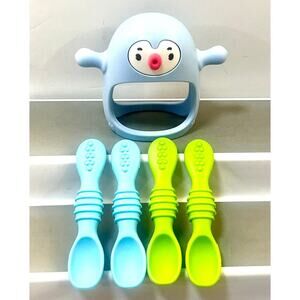 Blue Smily Mia Penguin Buddy Silicone Baby Spoons for Baby Led Weaning set 1